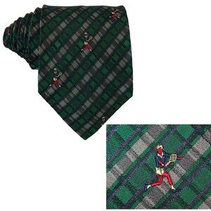 Tennis Silk Tie Green Silver Striped Necktie Made In Italy